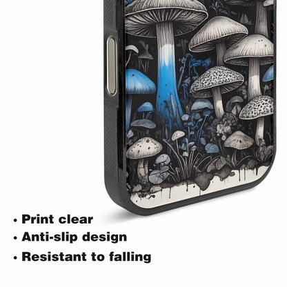 iPhone 16 Pro Case — Mushrooms General Black Blue Ink Mushrooms, Custom Print Case Cover