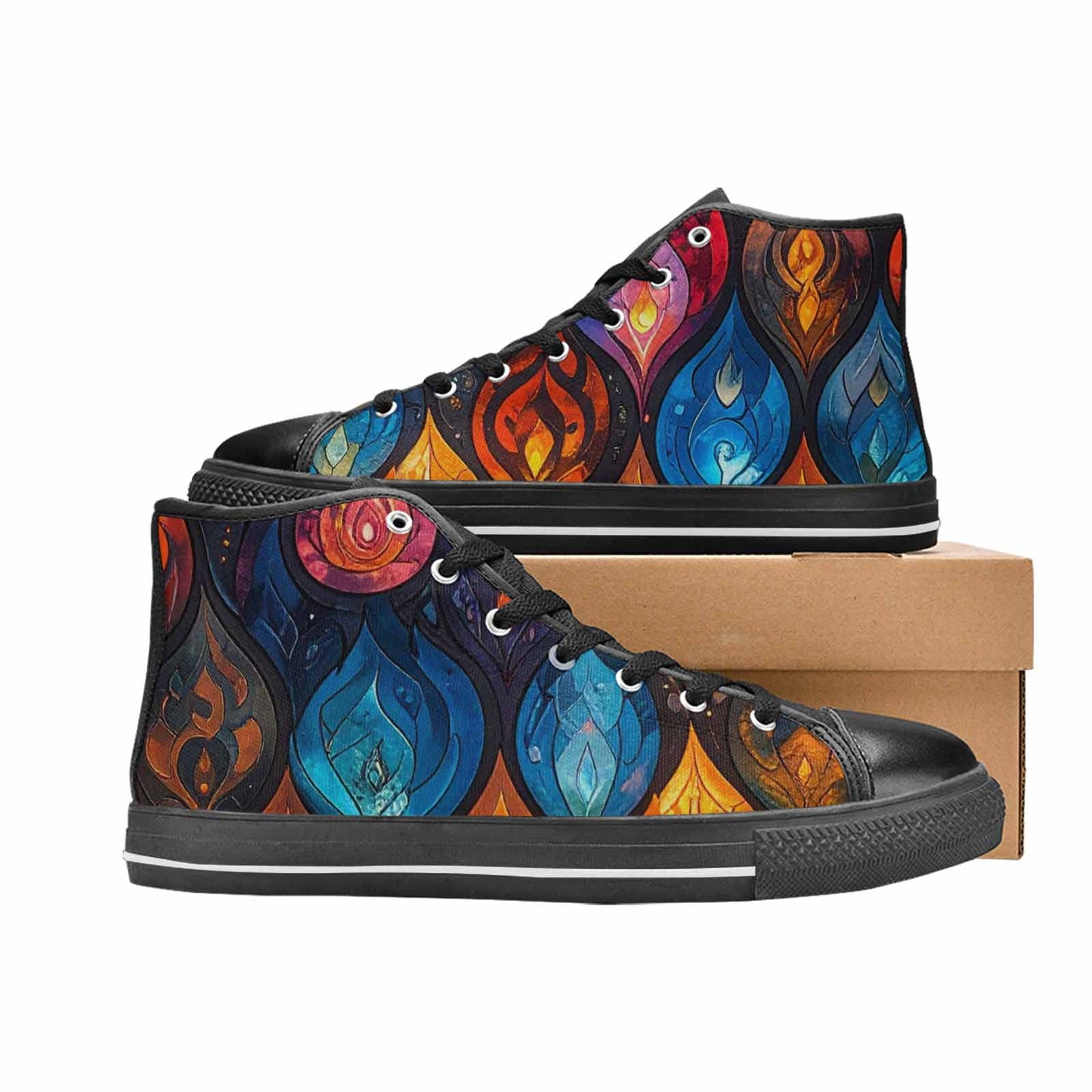 WOMEN'S Fire Flame High Top Canvas Wallpaper Art Sneakers