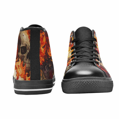 WOMEN'S Skulls - Flaming High Top Canvas Dark Academia Sneakers
