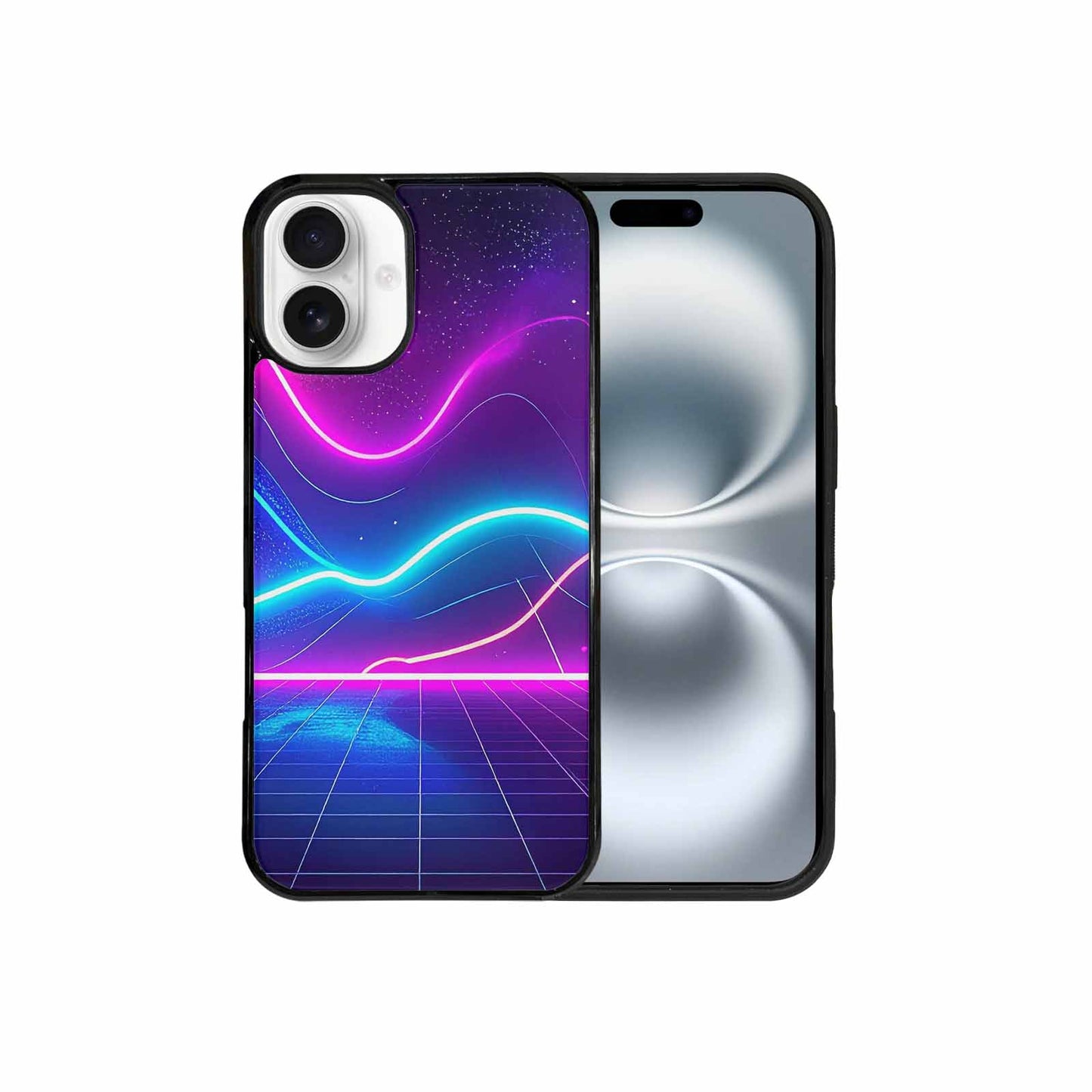 iPhone 16 Plus Case — 1980s Neon Cartoon Art Pattern, Custom Phone Case