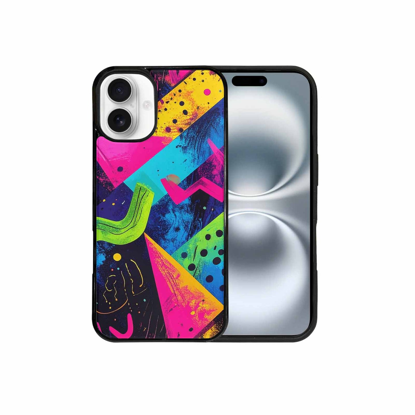iPhone 16 Plus Case — Memphis Squiggles Triangles Dots Personalized Phone, Unique Phone Case Design
