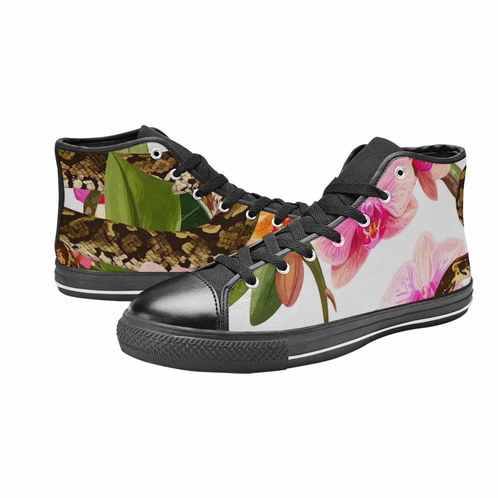 WOMEN'S Floral Snake Print High Top Canvas Neon Fantasy Shoes