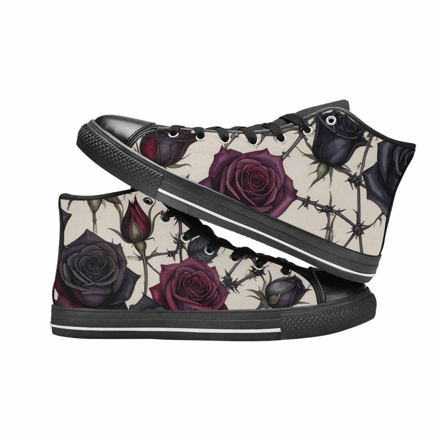 MEN'S Black Gothic Rose High Top Canvas Aesthetic Custom Sneakers