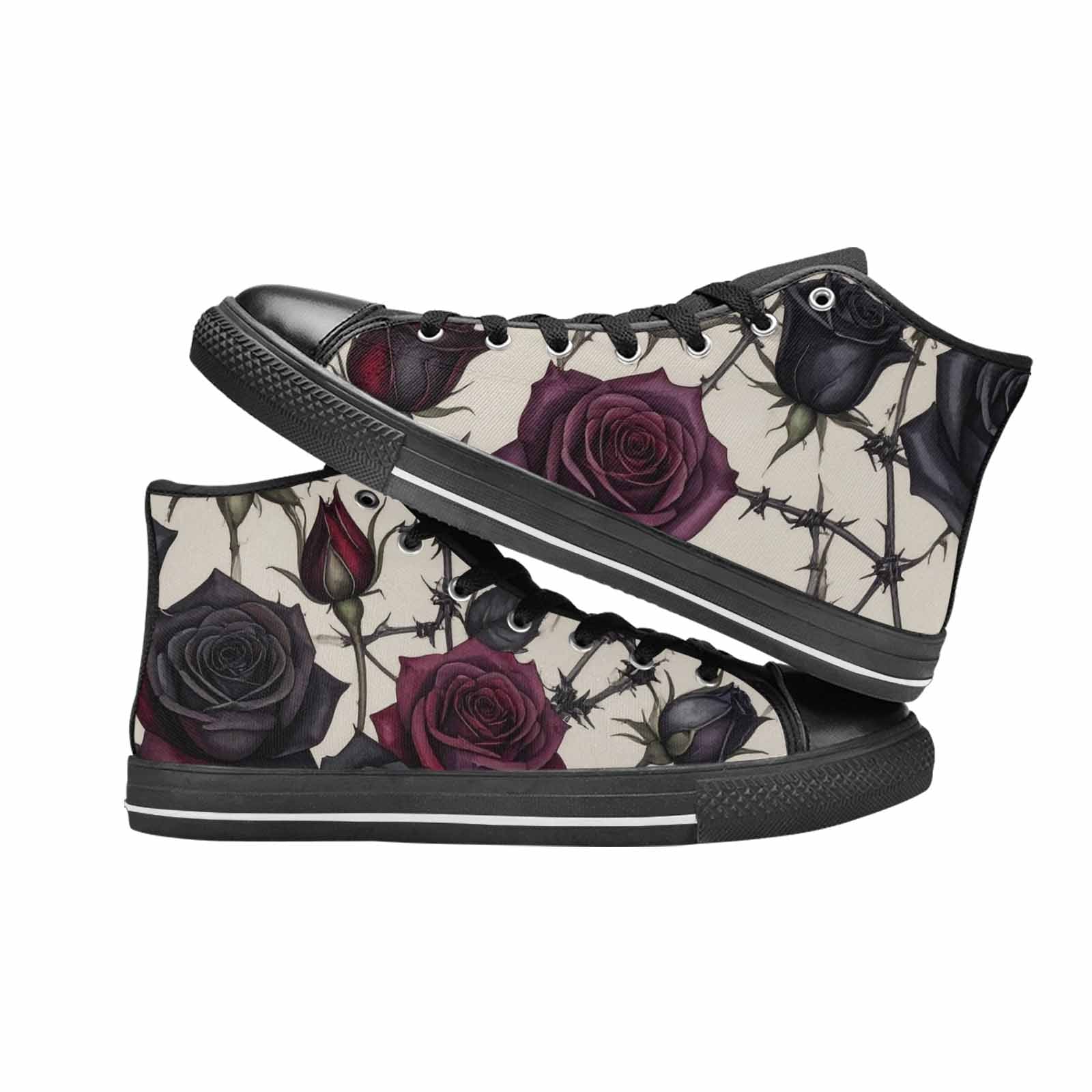 MEN'S Black Gothic Rose High Top Canvas Aesthetic Custom Sneakers