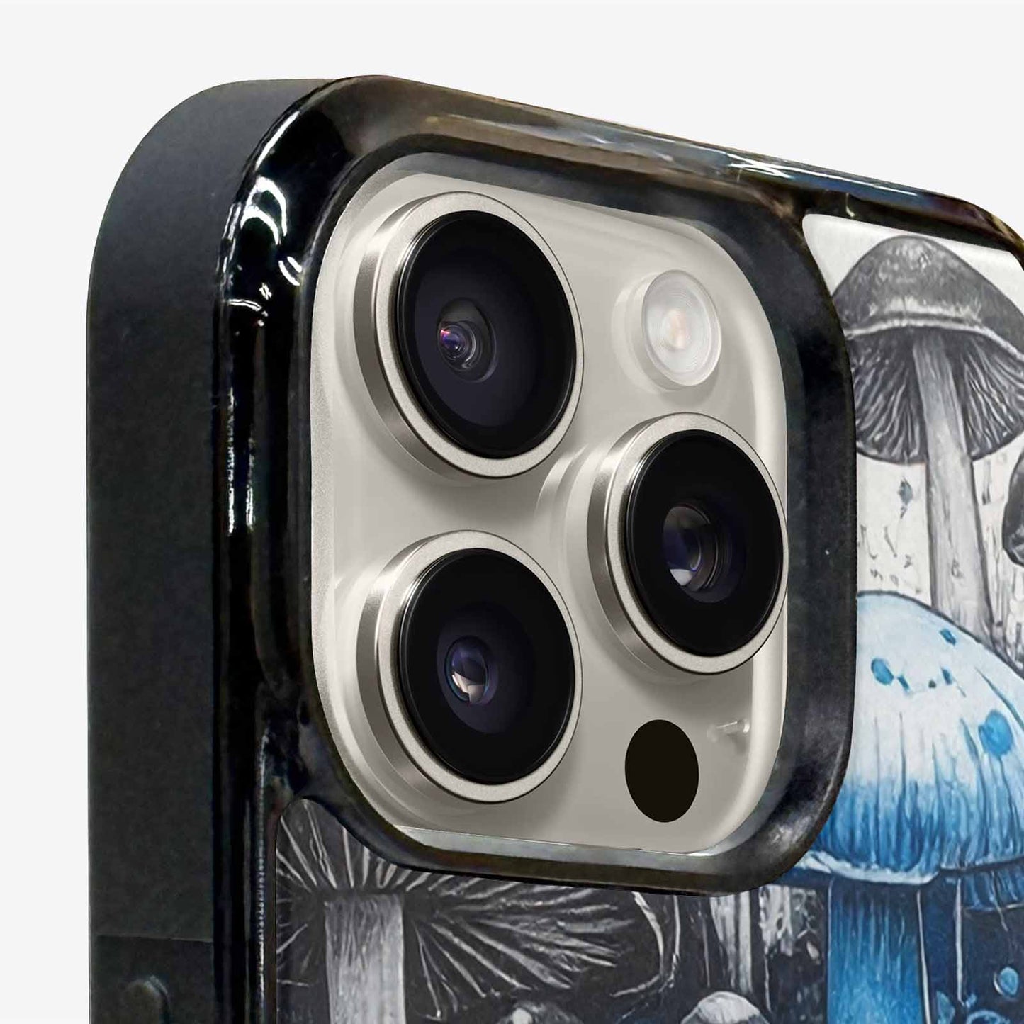iPhone 16 Pro Case — Mushrooms General Black Blue Ink Mushrooms, Custom Phone Case
