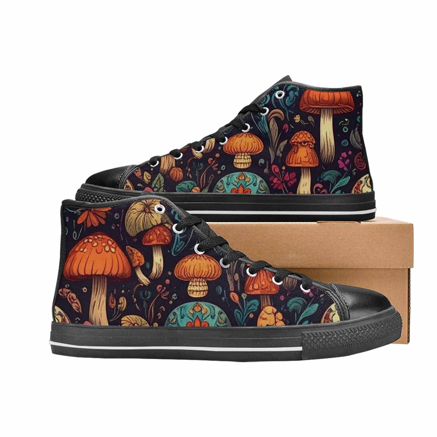 WOMEN'S Mushrooms And Skulls High Top Canvas Y2K Custom Sneakers