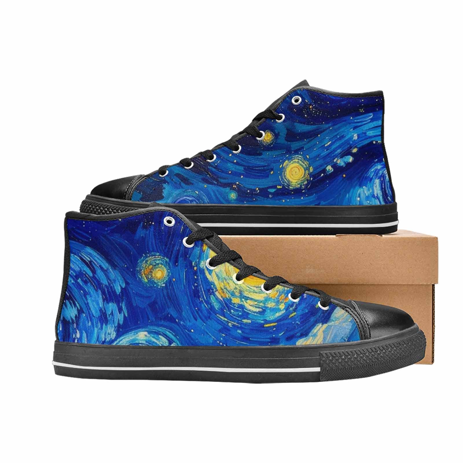 WOMEN'S Starry Night Van Gogh High Top Canvas Grunge Custom Sneakers