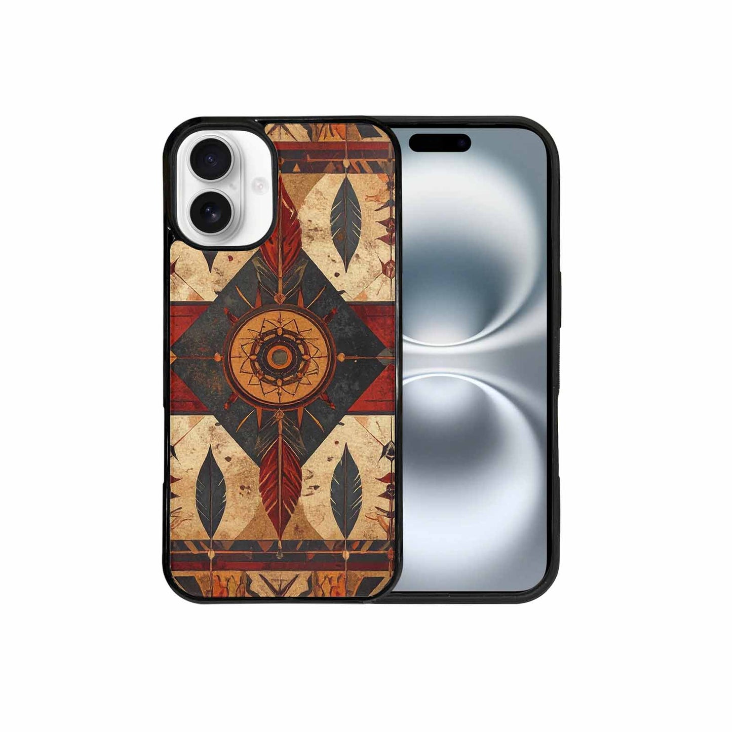 iPhone 16 Plus Case — Native American Geometric Pattern Arrows Feathers, Custom Print Case Cover