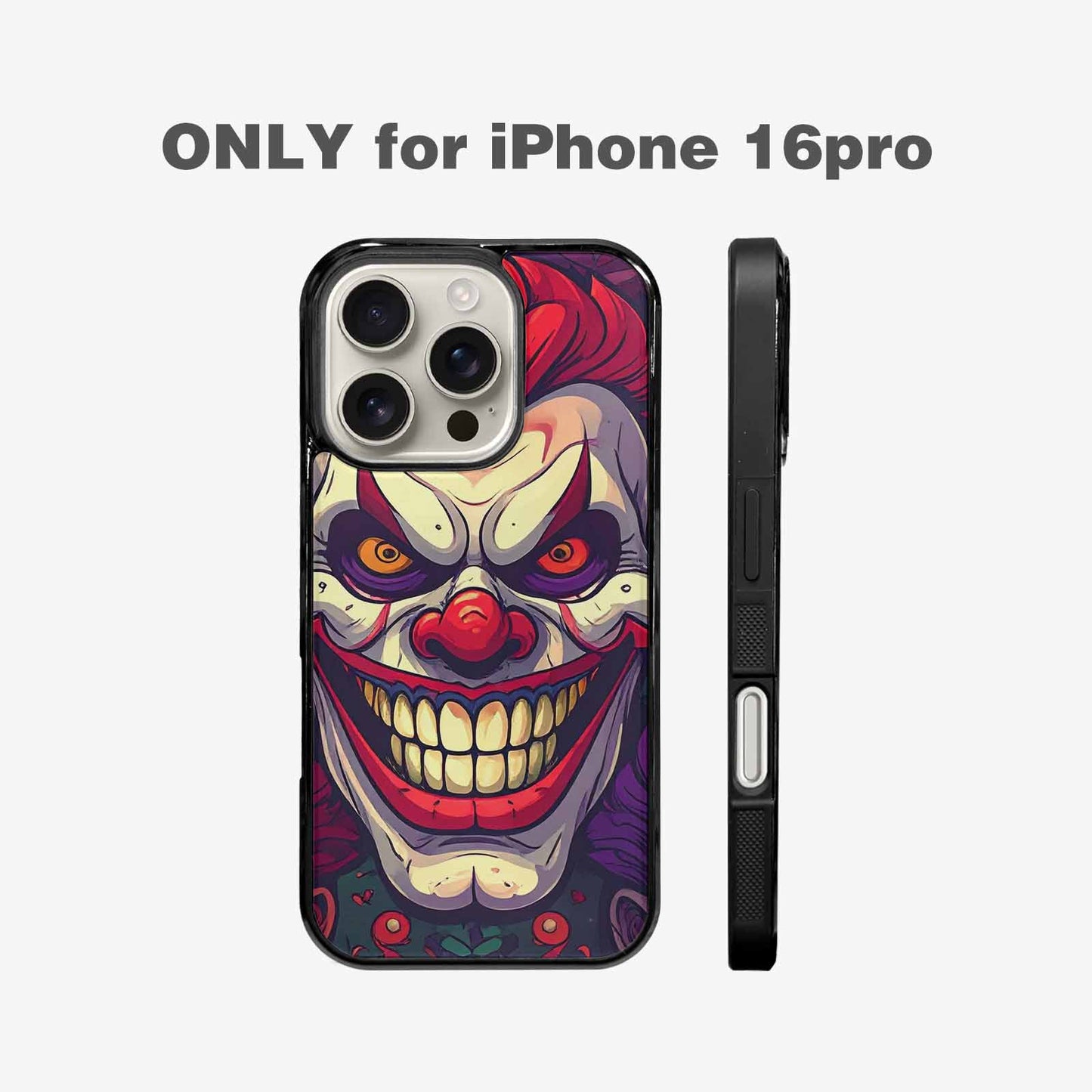 iPhone 16 Pro Case — Evil Circus Heads Faces Overlapping Patterns, Custom Phone Case