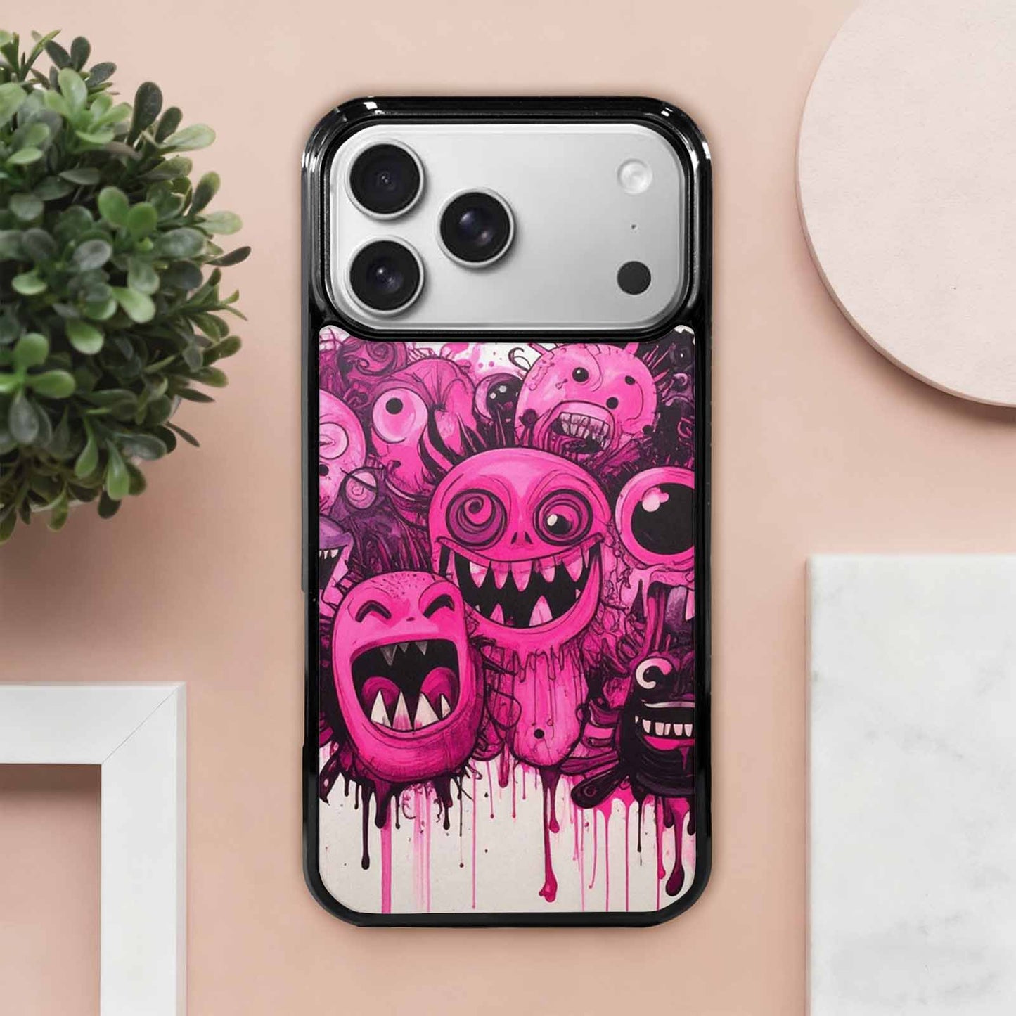 iPhone 17 Pro Max Case — Black &amp; Pink Ink Cartoon Cute, Custom Art Phone Cover