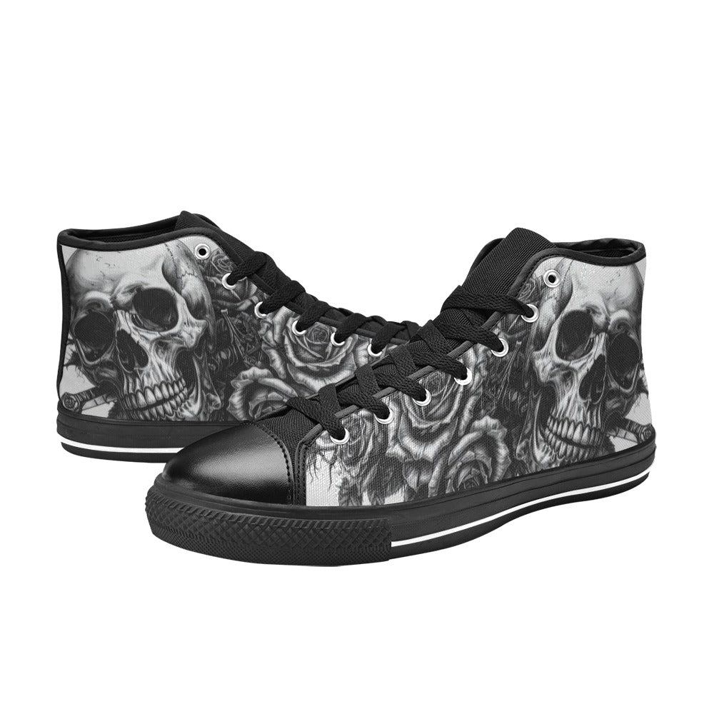 Biker Skull Dark Art Women's Gothic High Top Canvas Shoes | Freaky Shoes®