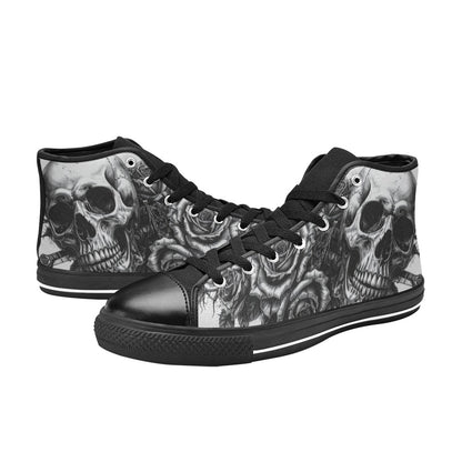Biker Skull Dark Art Women's Gothic High Top Canvas Shoes | Freaky Shoes®