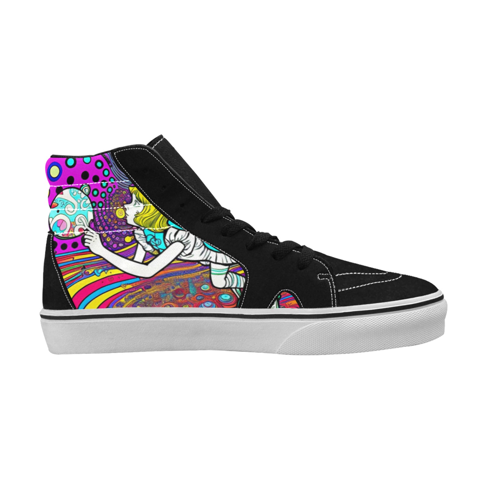 WOMEN'S Wonderland Trippy Psychedelic Colorful High Top Skateboarding Neon Fantasy Sneakers