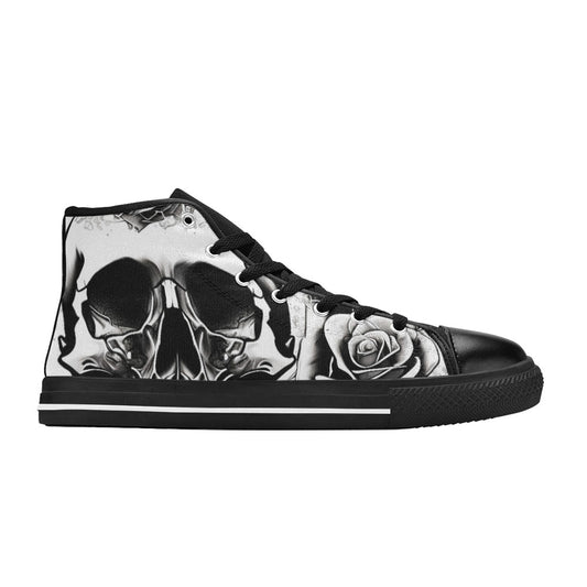 MEN'S Grey Style Skull Roses High Top Canvas Dark Academia Custom Shoes