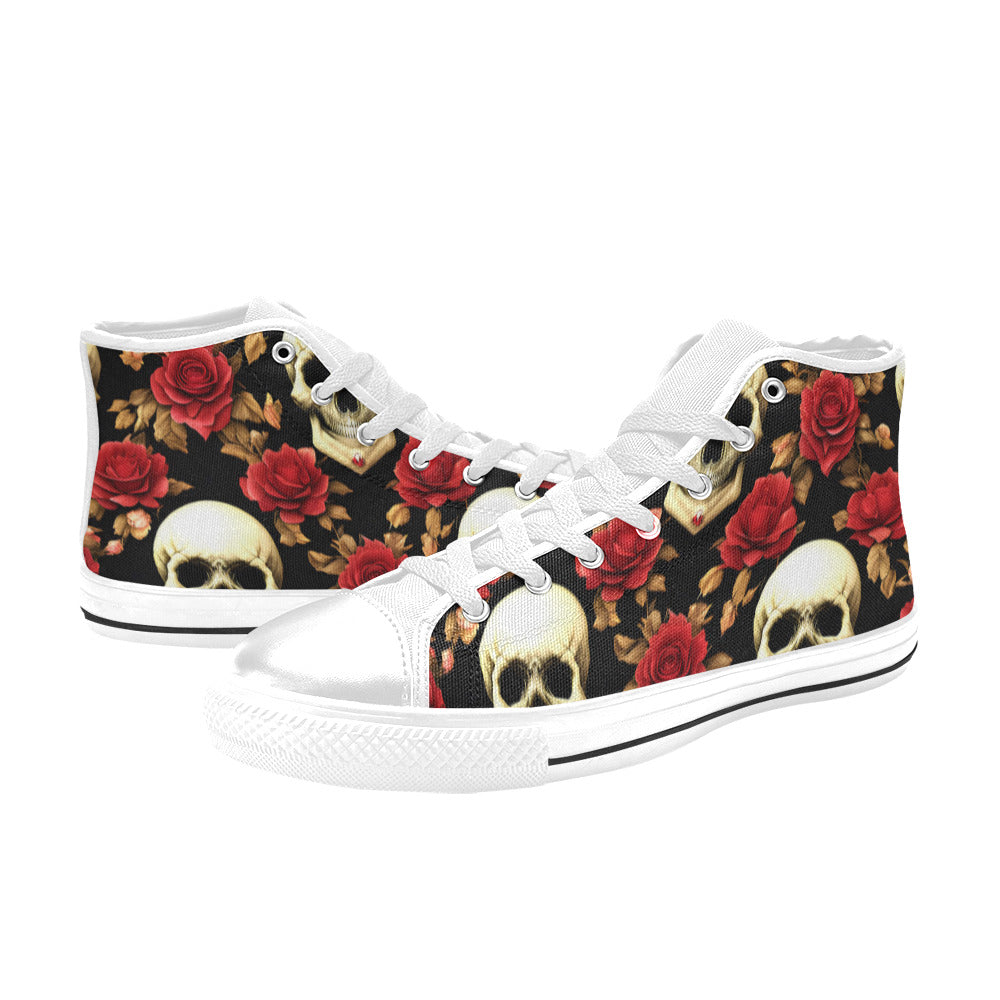 WOMEN'S Rose Skulls 3 High Top Canvas Surreal Custom Shoes