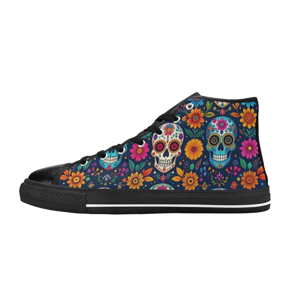 MEN'S Rainbow Sugar Skull Weave High Top Canvas Vibrant Chaos Custom Shoes