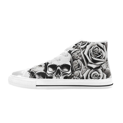 WOMEN'S Skull Roses Black White High Top Canvas Wallpaper Art Custom Sneakers