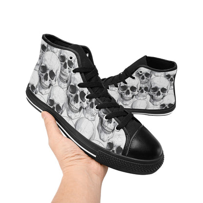 MEN'S Clean Skull Line Art High Top Canvas Dark Academia Custom Sneakers