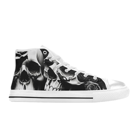 WOMEN'S Greyscale Style Skulls Roses High Top Canvas Dreamcore Custom Sneakers