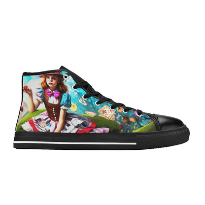 WOMEN'S Creepy Wonderland Character Surreal High Top Canvas Wallpaper Art Custom Shoes