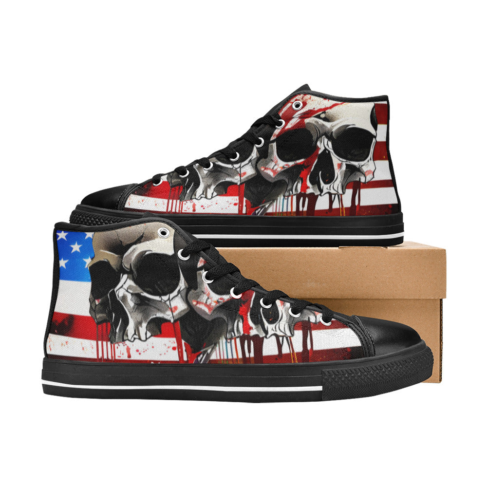 WOMEN'S Patriotic Skulls High Top Canvas Dreamcore Custom Sneakers