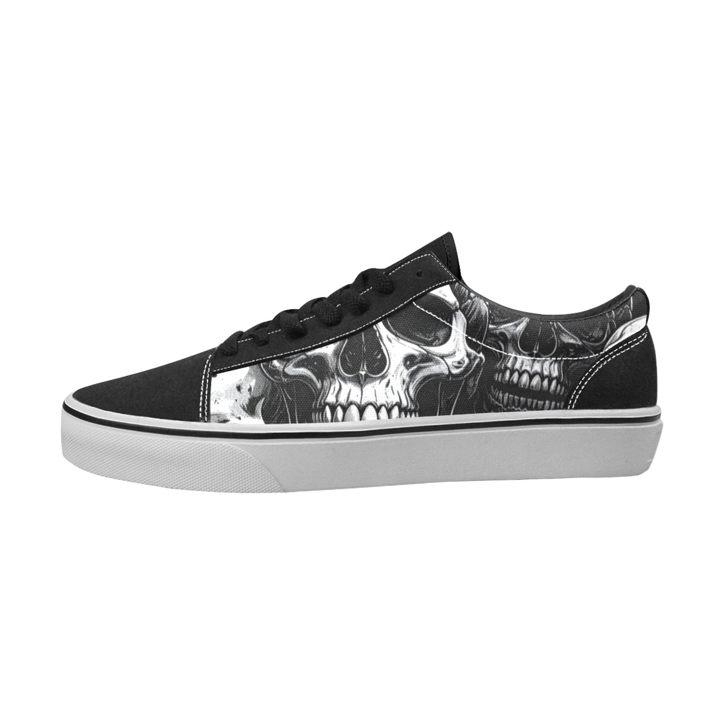 MEN'S Aggressive Comic Skull Black Low Top Skateboarding Aesthetic Custom Sneakers