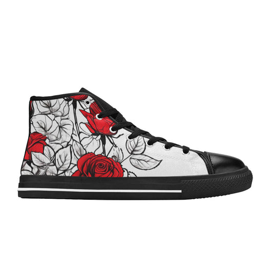 MEN'S Red Roses Pen Ink High Top Canvas Cottagecore Sneakers