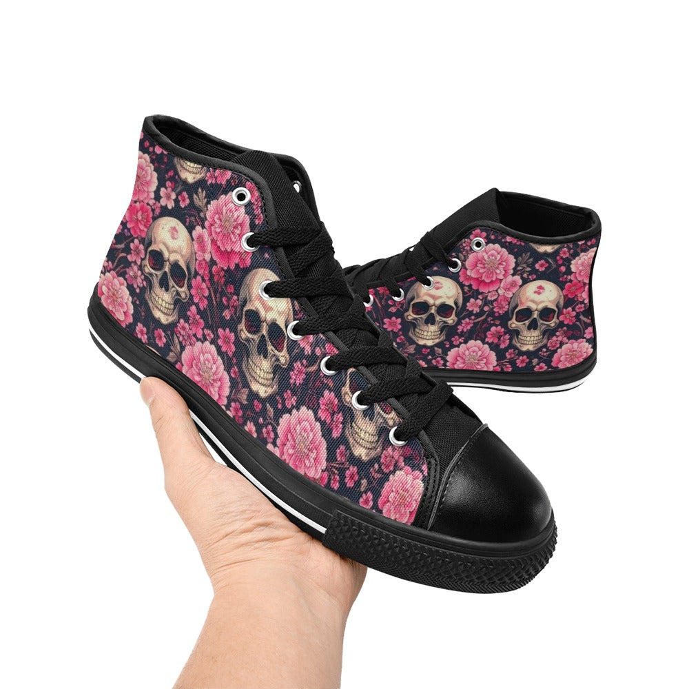 WOMEN'S Skull Cherry Blossom High Top Canvas Surreal Custom Sneakers