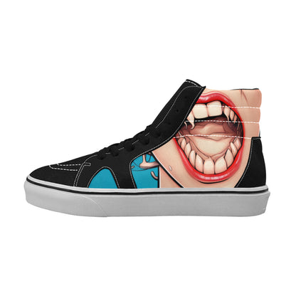 WOMEN'S Comic Mouth Art Two High Top Skateboarding Neon Fantasy Custom Sneakers
