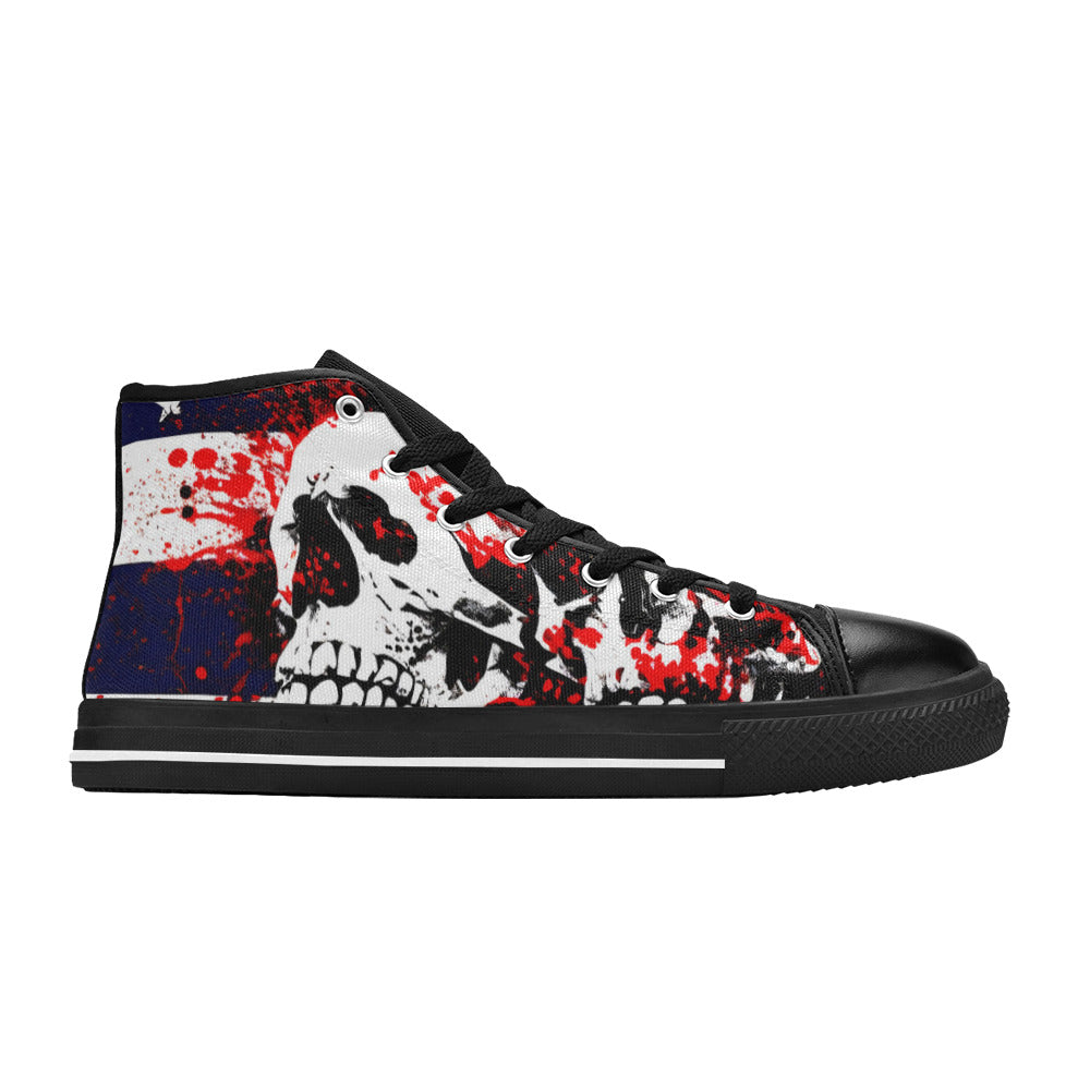 MEN'S Patriotic Splatter Skulls Men’S High Top Canvas Wallpaper Art Sneakers