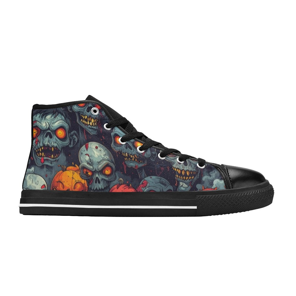 Halloween Zombie Horror Repeat Lots of overlapping Skull Cartoon Art Pattern Gritty 40373 Men’s Classic High Top Canvas Shoes (Model 017)
