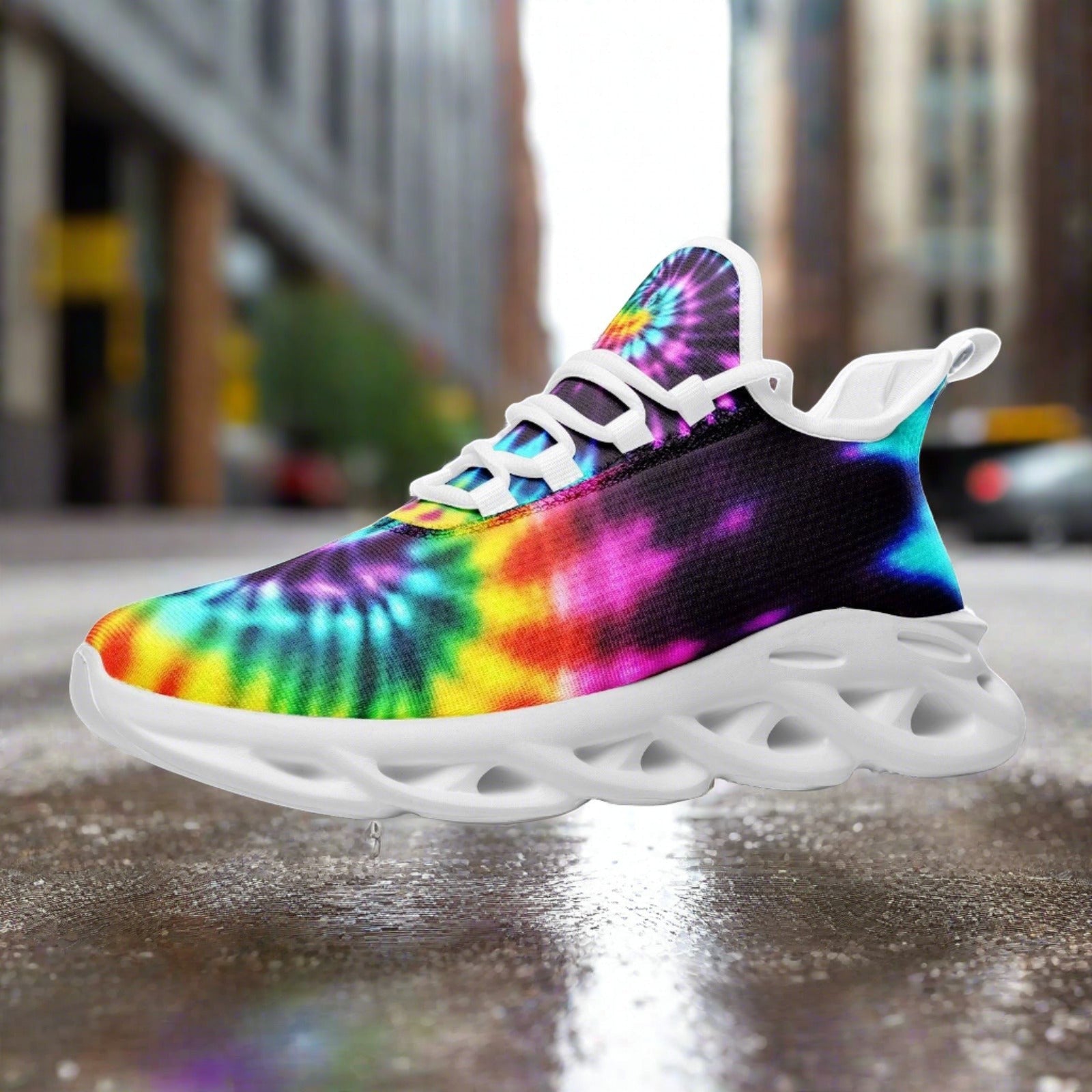 Tie Dye high-top canvas shoes, custom full-wrap printed design — Freaky Shoes