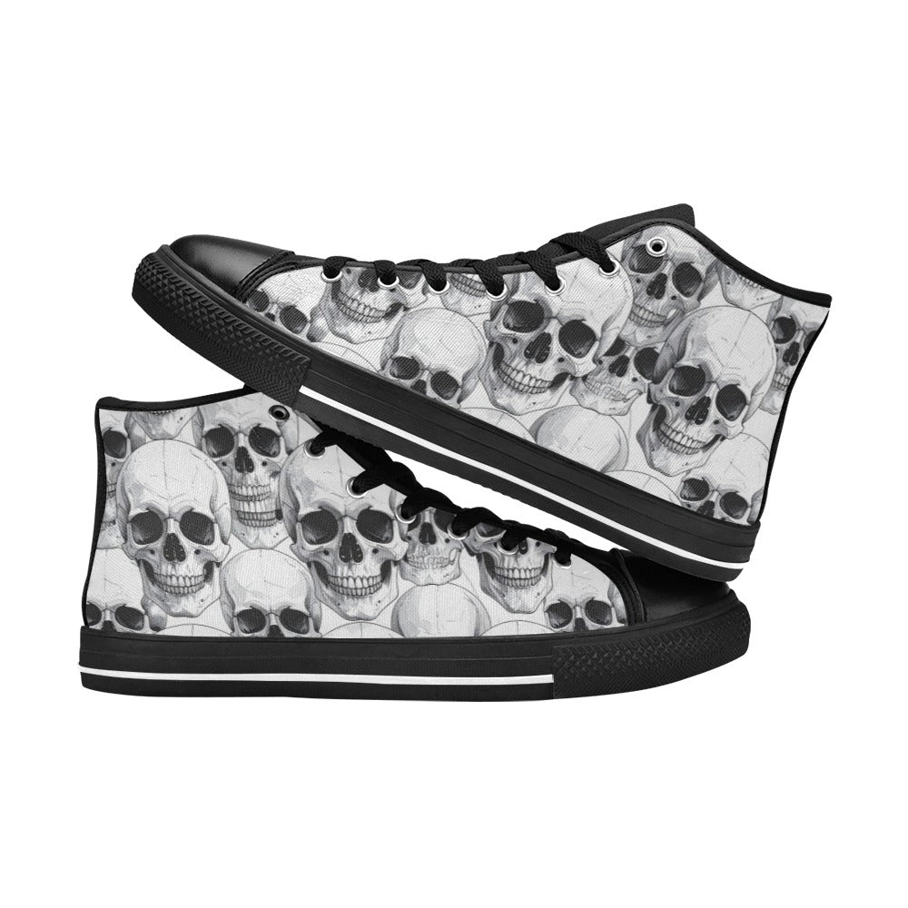 WOMEN'S Clean Skull Line Art High Top Canvas Vibrant Chaos Sneakers