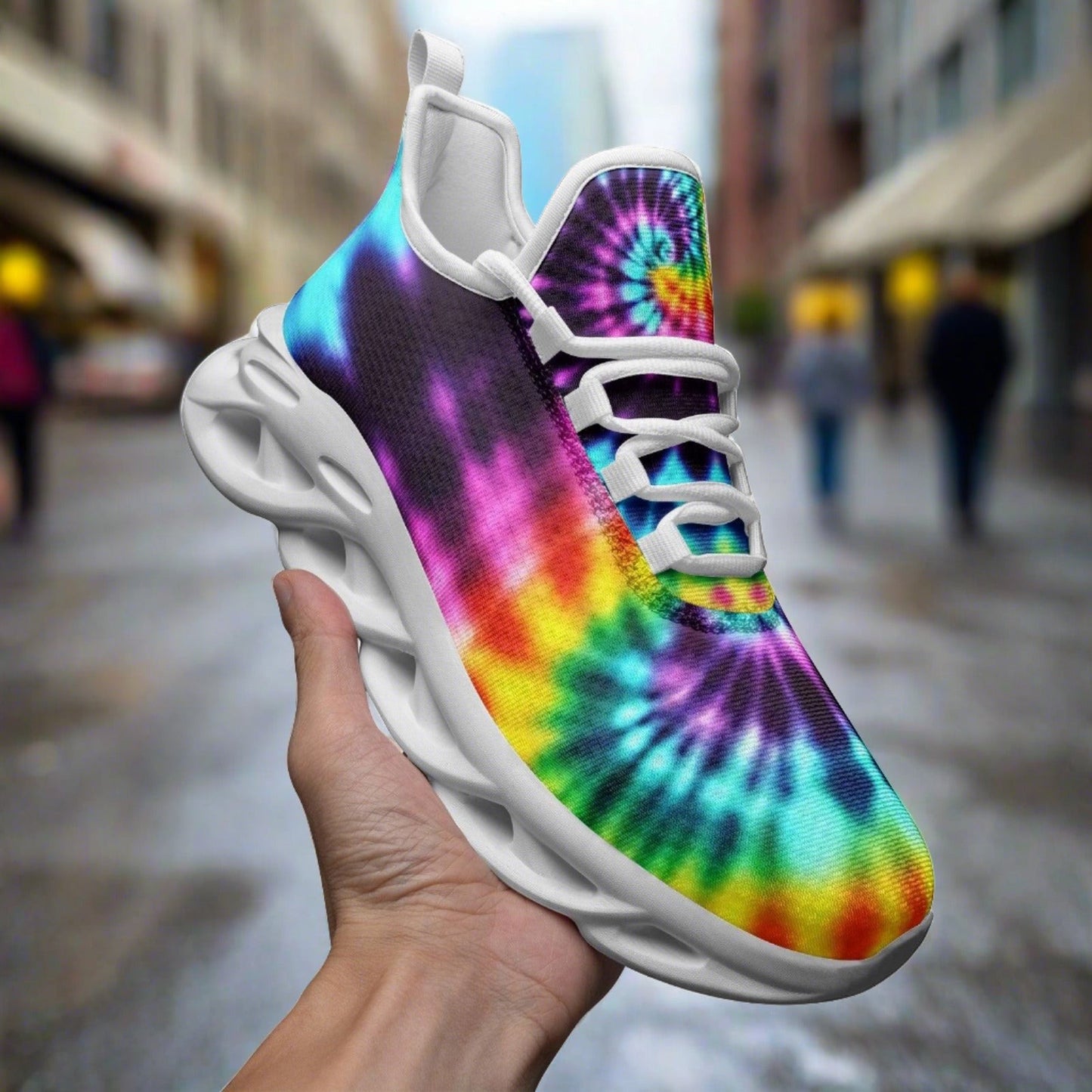 Tie Dye custom high-top canvas shoes — wearable art by Freaky Shoes