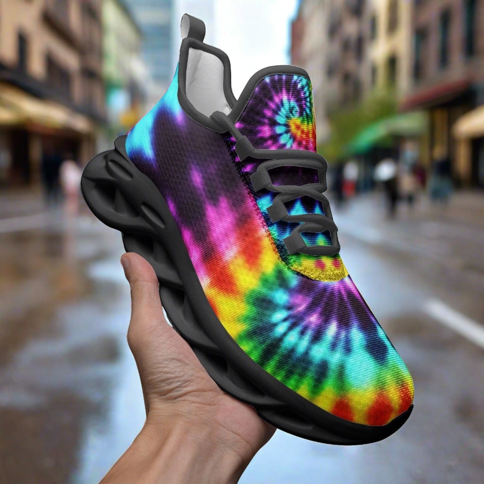 Tie Dye hand-made high-top canvas shoes — unique wearable art by Freaky Shoes
