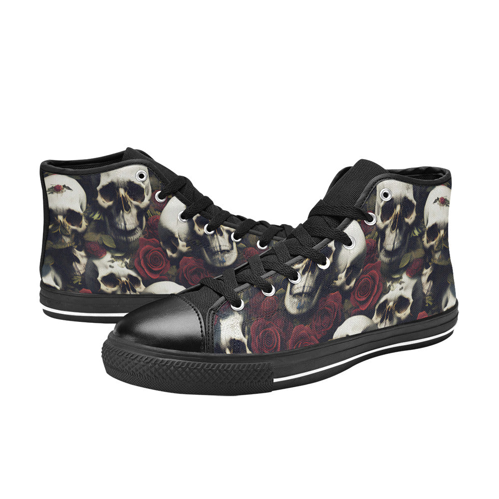 WOMEN'S Rose Skulls Dark High Top Canvas Dreamcore Custom Sneakers