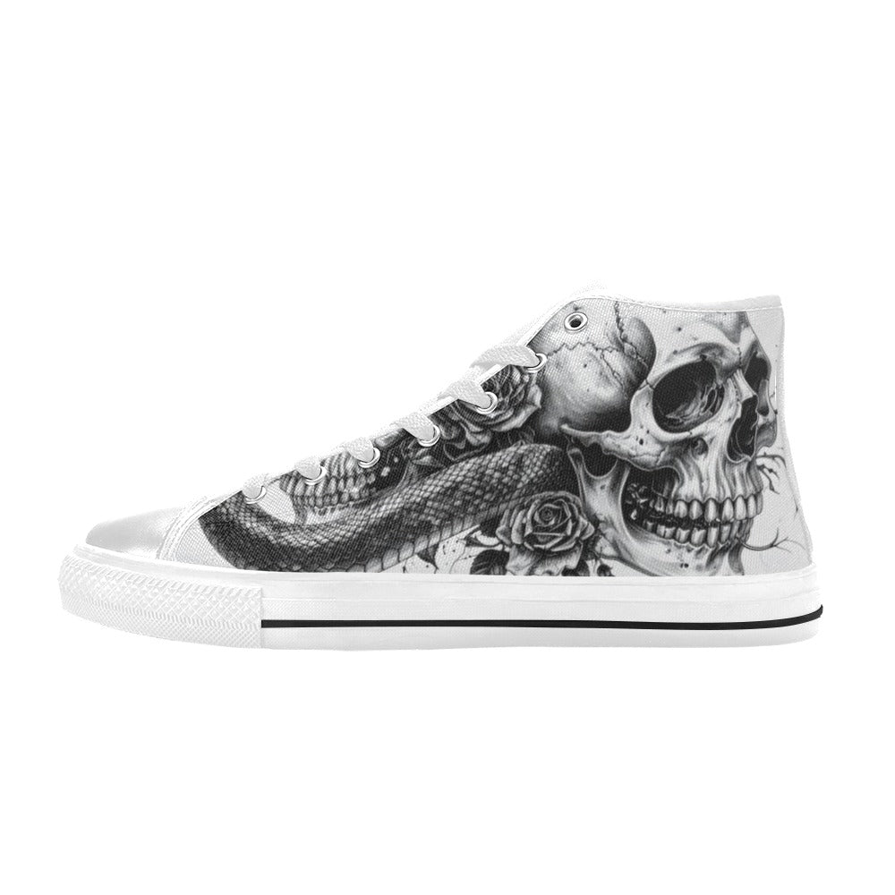 Dark Rose Women's Gothic Skull Art High Top Canvas Shoes | Freaky Shoes®