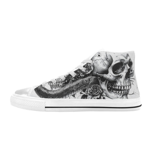 Dark Rose Women's Gothic Skull Art High Top Canvas Shoes | Freaky Shoes®