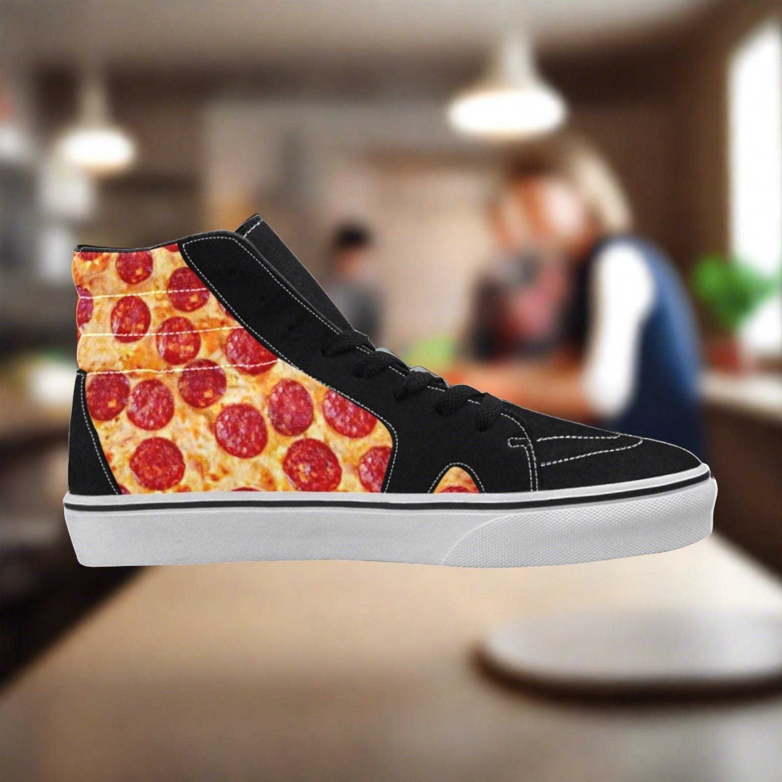 Women's Pepperoni Pizza custom high-top canvas shoes — wearable art by Freaky Shoes