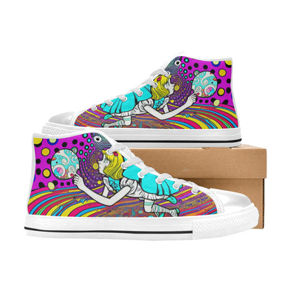 WOMEN'S Wonderland Trippy Psychedelic Colorful High Top Canvas Cottagecore Custom Sneakers