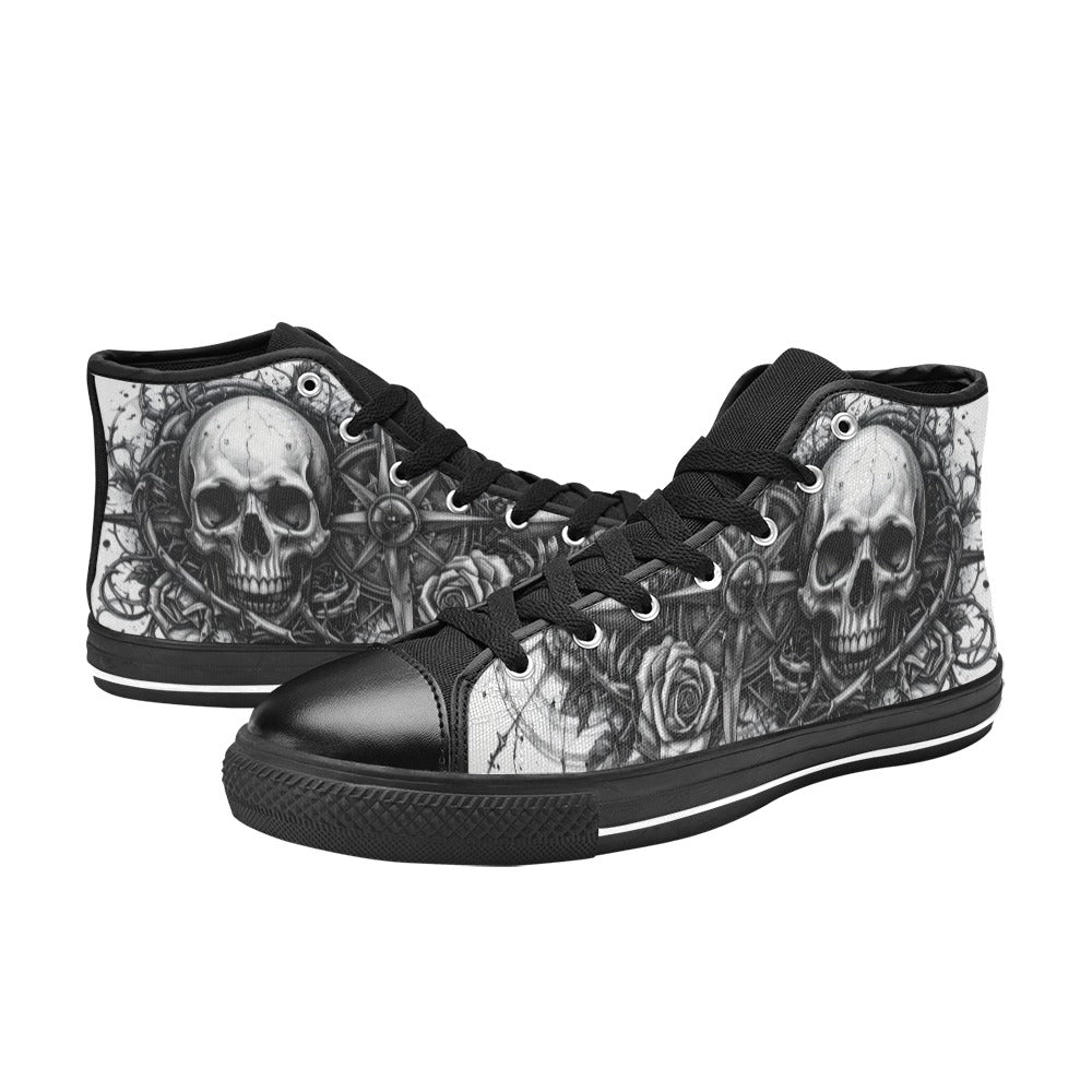 Dark Gothic Art Skull Men's High Top Canvas Shoes | Freaky Shoes®