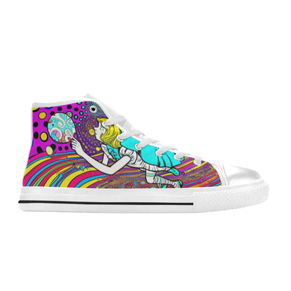 WOMEN'S Wonderland Trippy Psychedelic Colorful High Top Canvas Cottagecore Custom Sneakers
