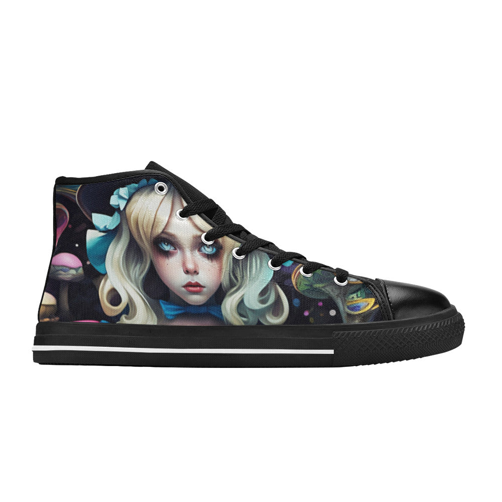 WOMEN'S Creepy Art Trippy Wonderland High Top Canvas Neon Fantasy Custom Shoes