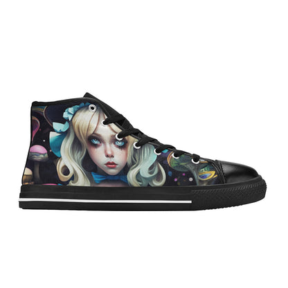 WOMEN'S Creepy Art Trippy Wonderland High Top Canvas Neon Fantasy Custom Shoes