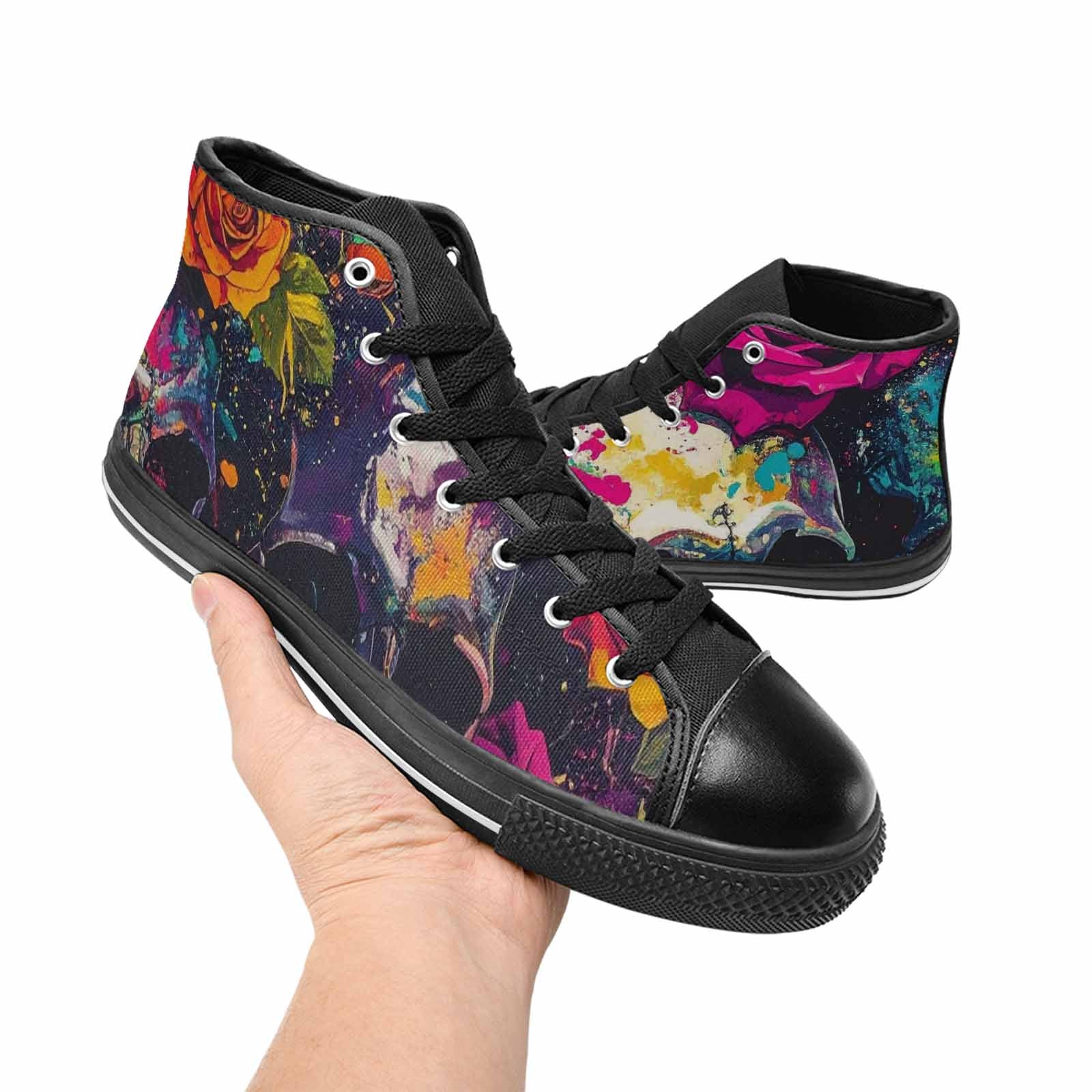 MEN'S Skulls Roses Acid Wash High Top Canvas Aesthetic Custom Shoes