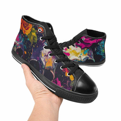 MEN'S Skulls Roses Acid Wash High Top Canvas Aesthetic Custom Shoes