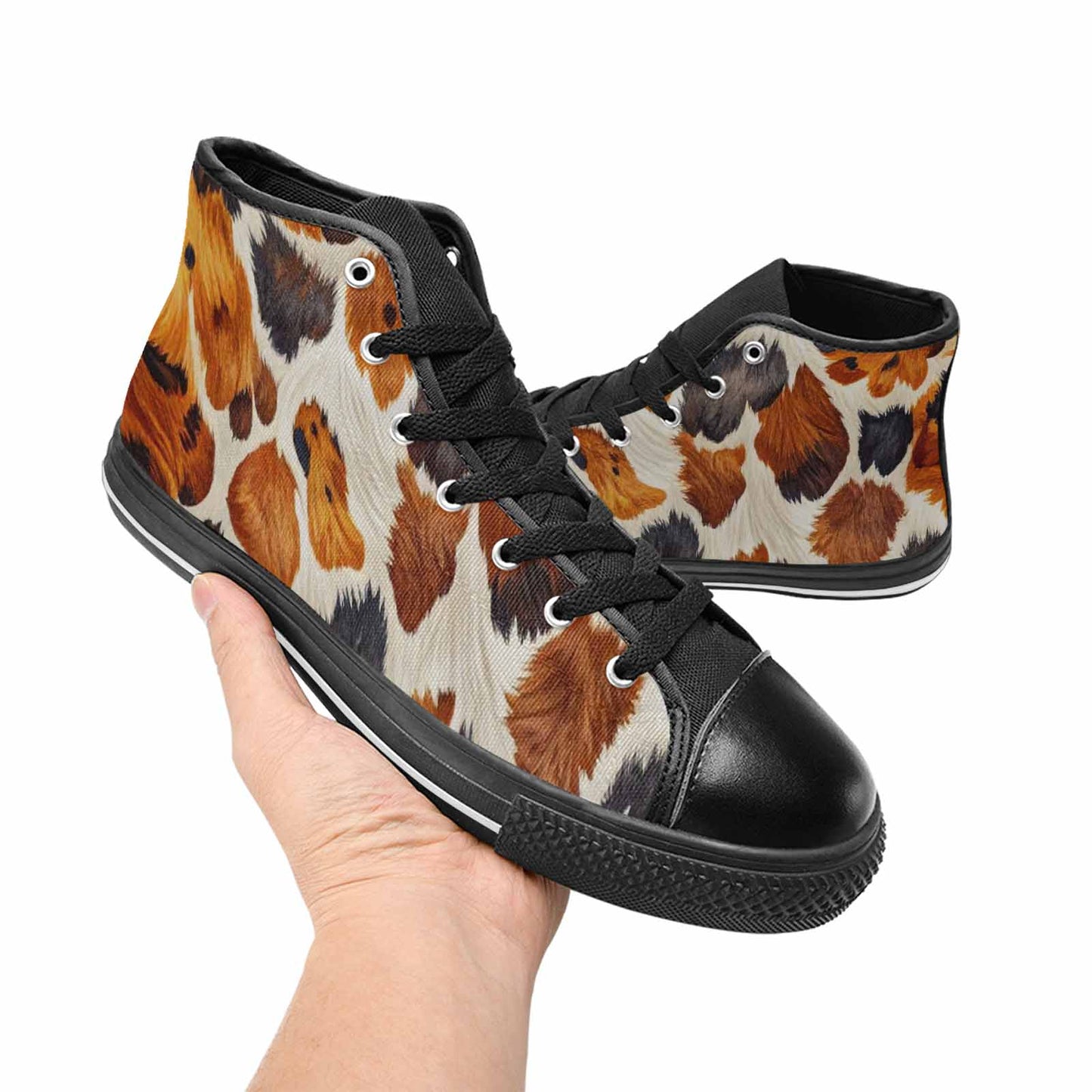 WOMEN'S Cow Animal Print High Top Canvas Surreal Shoes
