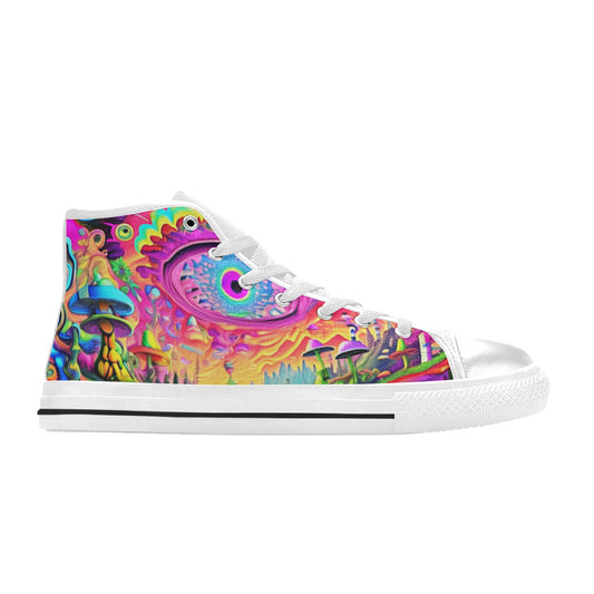 WOMEN'S Trippy Acid World Art High Top Canvas Vibrant Chaos Custom Sneakers