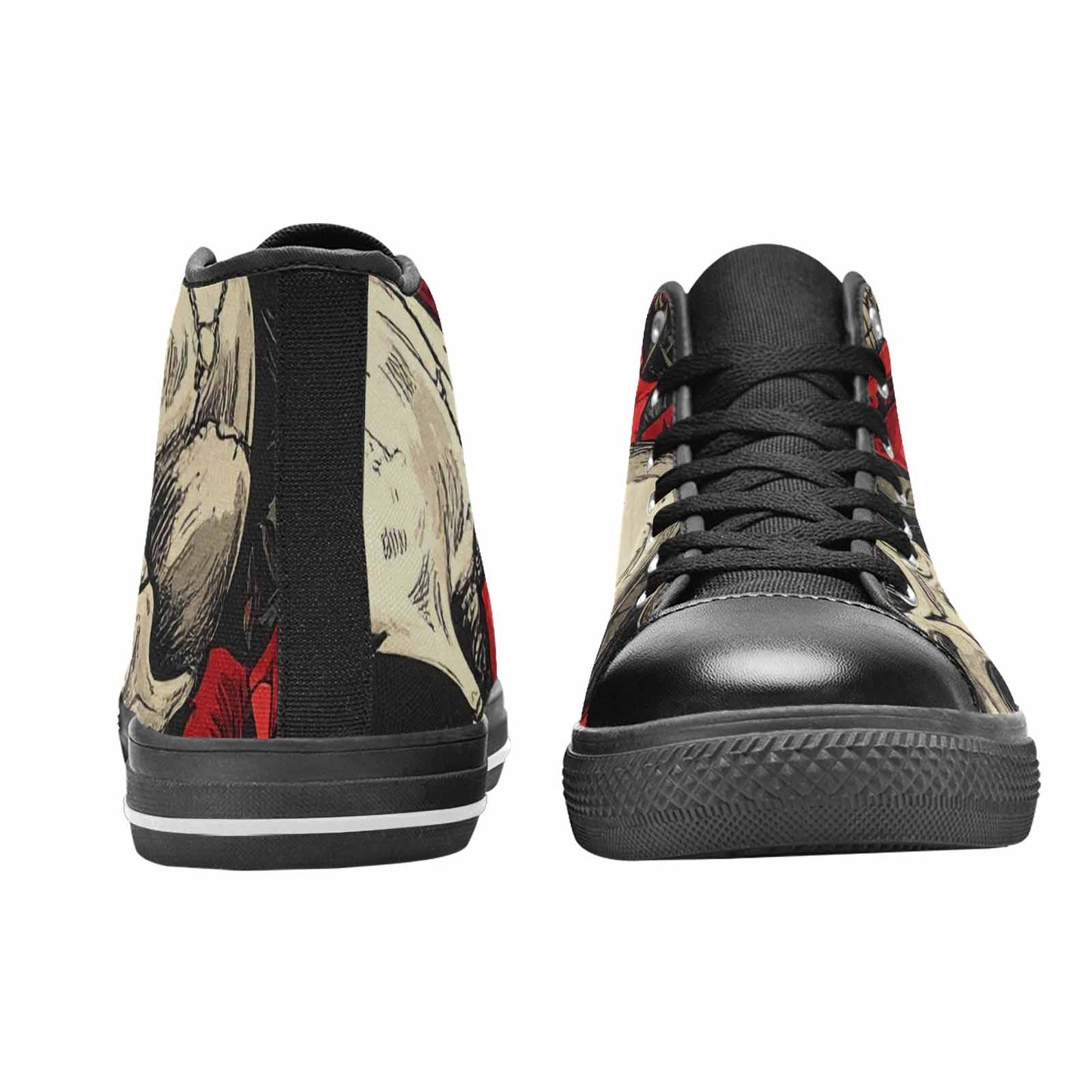 WOMEN'S Skulls Roses Bold Pen Ink High Top Canvas Grunge Custom Sneakers