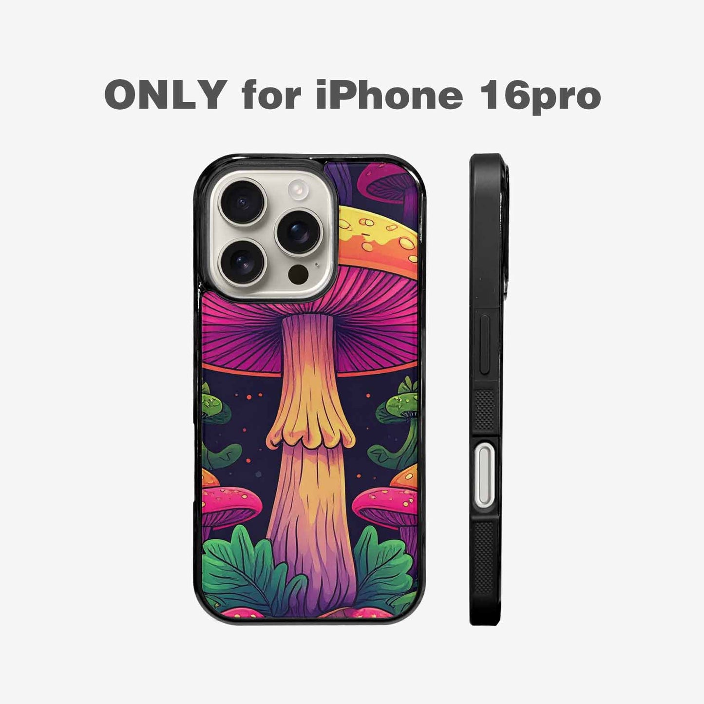 iPhone 16 Pro Case — Psychedelic Mushroom Cartoon Pattern, Personalized Phone Case